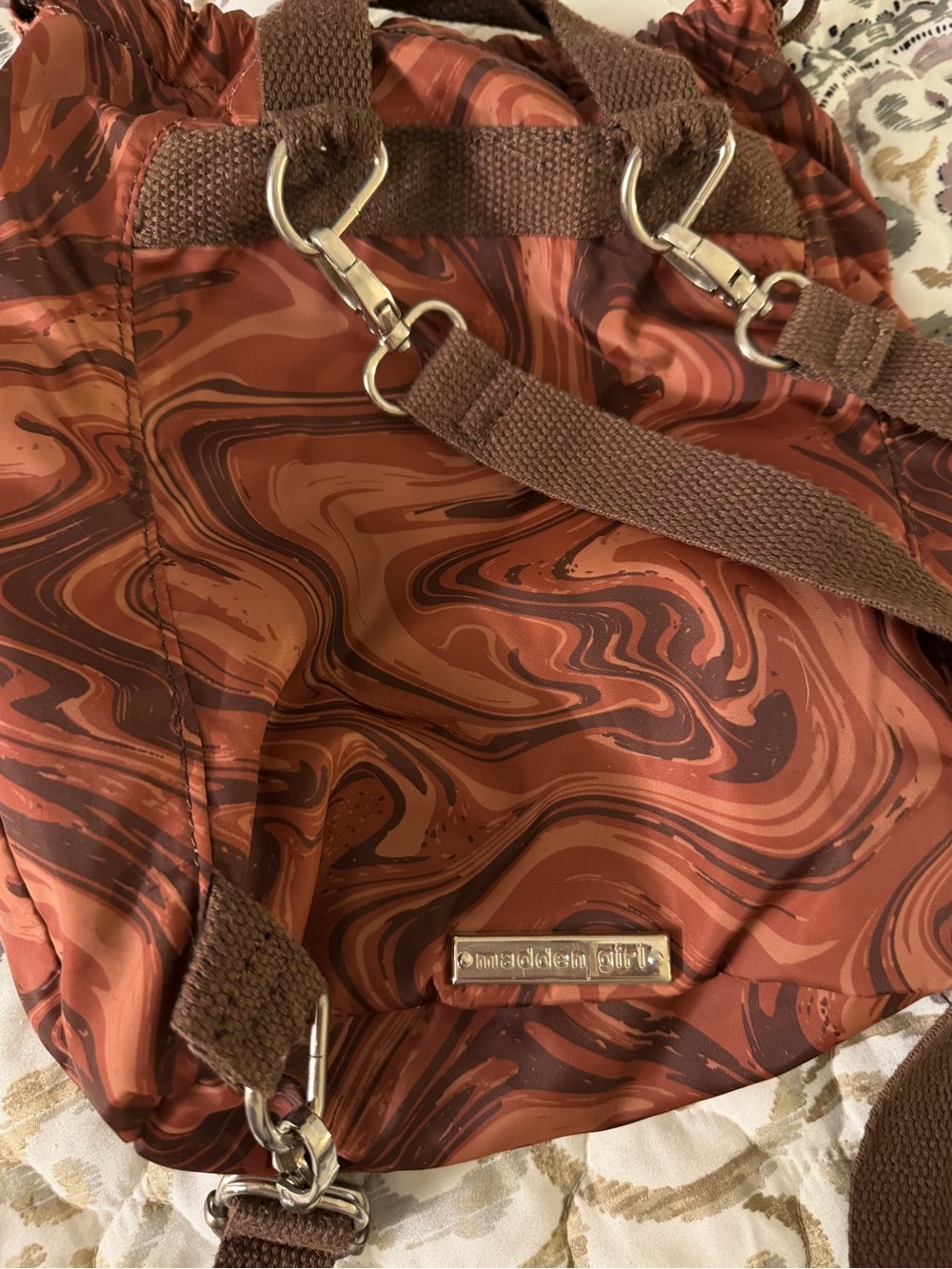 Madden Girl Rust Brown Swirl Drawstring Backpack - Picture 3 of 3